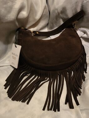 Marlon Chocolate Suede Fringe Sm Shoulder Hobo Bag Bnwt Rt Eh